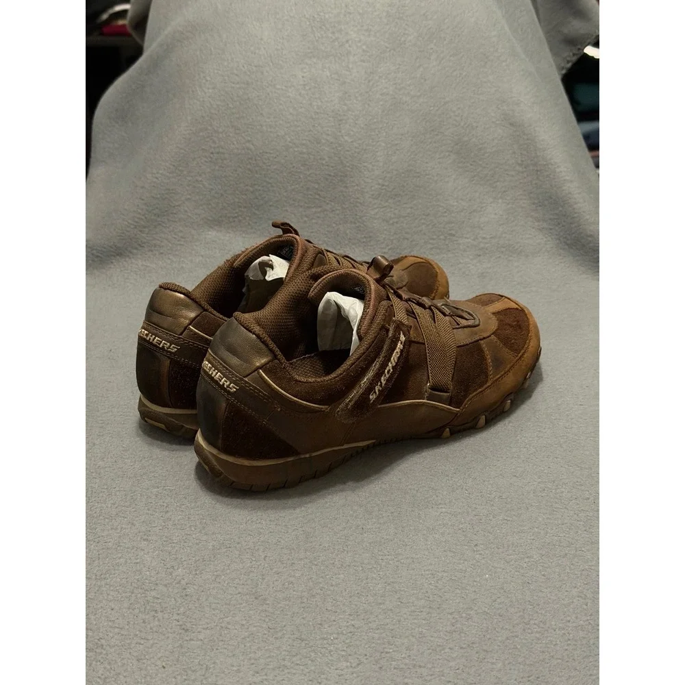 Skechers Womens sz 10 Bikers Brown Leather Suede Slip On Sneakers Comfort